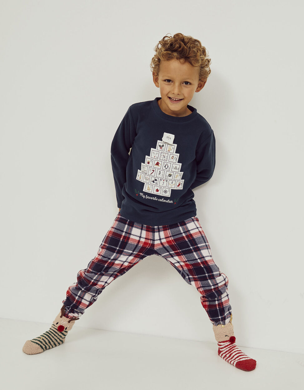 PIJAMA POLAR PARA NIÑO 'CALENDARIO DE ADVIENTO', AZUL OSCURO/ROJO - Tu  Roperito