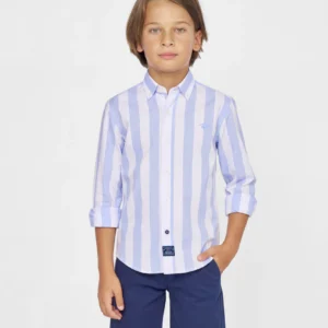 CAMISA POPELIN RAYAS NIÑO BLANCO y CELESTE 2526P12