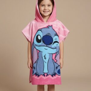 Poncho toalla niña stitch rosa EZ78135